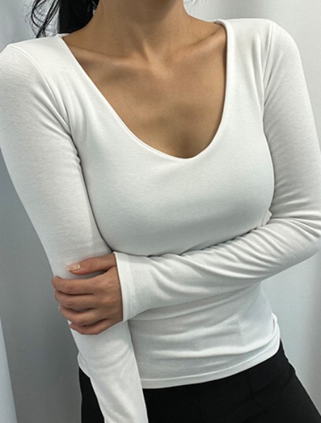 [오브르밍] 기모 슬림 쫄티 브이 긴팔 티셔츠