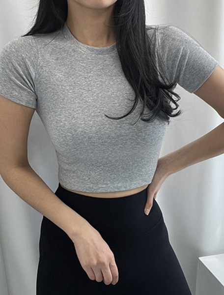 [오브르밍] 여성 슬림 라운드 반팔 크롭 티셔츠 일상복 운동복 요가복 필라테스복