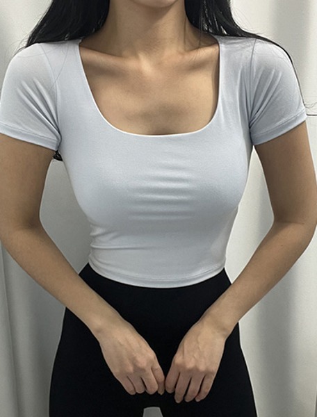 [오브르밍] 여성 슬림 스퀘어넥 크롭 반팔 티셔츠