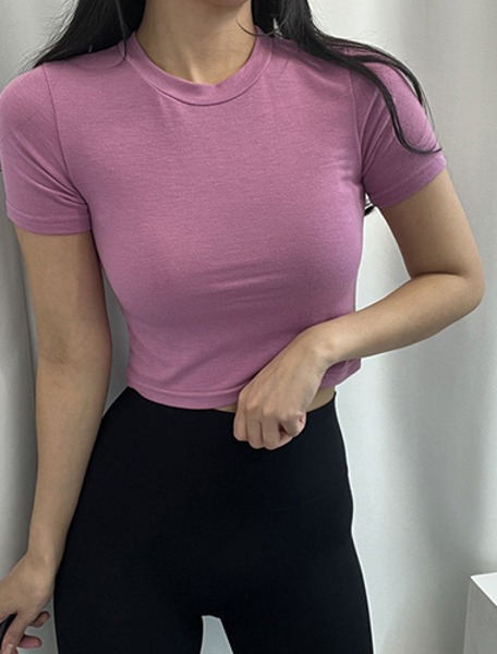 [오브르밍] 여성 기본 무지 슬림 라운드 크롭 반팔 티셔츠